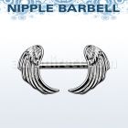 npsh15 316l steel nipple barbell with two rhodium plated wings