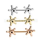 nptsh21 anodized 316l steel barbell two sheriff stars
