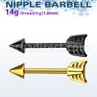 nptsh8 black 316l steel nipple barbell with cone arrow end