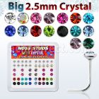 ns19mx box of silver nose studs with big 2 5mm crystal tops