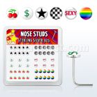 nslgx3 box of silver nose studs w sexy star cherry checker