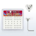 nszbhc box of silver nose studs with 3mm heart prong cz