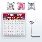 nszbqm silver nose studs w square assorted color prong cz