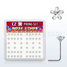 nszbsc box of silver nose studs with 3mm star clear prong cz