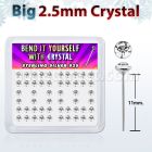 ny19cx box of silver bend it nose studs w 2 5mm clear crystals