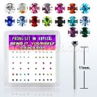 nypbm silver bend it nose studs w colored prong crystals