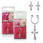 pknp19 nonpiercing nipple clip with dangling cross w prong cz