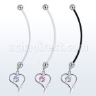 pndz12 pregnancy belly ring w dangling heart w a round cz 