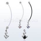 pndz371 pregnancy belly ring w dangling anchor w round cz