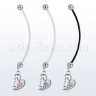 pndz373 pregnancy belly ring w dangling double heart w round cz