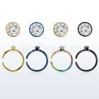 snrt2 anodized steel clip on nose ring w round crystal top