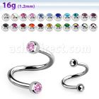 spe2c 316l steel eyebrow spiral with two 3mm bezel set balls