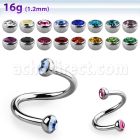 spehjb3 316l steel eyebrow spiral w 3mm bezel set half balls