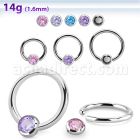 steel ball closure ring, 14g w 4mm bezel cz closure