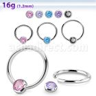 steel ball closure ring, 16g w 4mm bezel cz closure