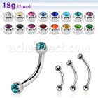 steel eyebrow banana 1mm w 2.5mm bezel set jewel balls