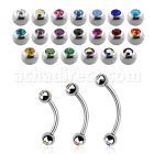 steel eyebrow banana 1mm w 3mm bezel set jewel balls