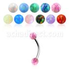 steel eyebrow banana 20g w two 3mm synthetic opal balls