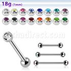 steel eyebrow barbell 1mm w 2.5mm bezel set jewel balls