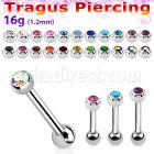 steel tragus barbell 1.2mm w top 3mm bezel set jewel ball