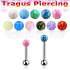 steel tragus piercing 18g w 3mm synthetic opal top ball
