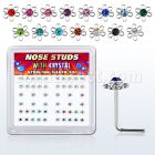 sxfl2m box of silver nose studs w wire flower w color crystal