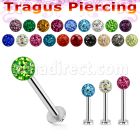 tlbfr3 316l steel tragus labret 16g w a 3mm multi crystal ball