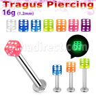 tlbgld3 316l steel tragus labret 16g 3mm glow in the dark dice 