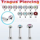 tlbifrb steel internal tragus labret flat multicrystal top w dot