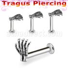 tlbskhd 316l steel tragus labret 16g casted steel skeleton hand