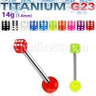 ubbvdi titanium g23 tongue barbell with a 5mm acrylic uv dice