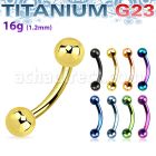 utbneb anodized titanium g23 eyebrow banana ring with 3mm balls