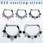 vsephx14 925 silver septum clicker 1.2mm 3 big 4 small cz stone
