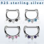 vsepqx14 silver septum clicker 14g w 1 big cz 4 small cz mix