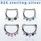 vsepqx16 silver septum clicker 13g w 1 big cz 4 small cz mix