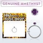 whge1 14kt white gold nose hoop w 2mm prong set amethyst stone