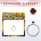 whge2 14kt white gold nose hoop w 2mm prong set garnet stone