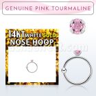 whge3 14kt white gold nose hoop w prong set pink tourmaline