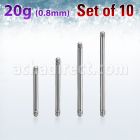 xbb20g set w 10 surgical steel barbell posts w 0.8mm threading