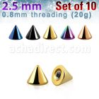 xcnt25xs 2.5mm anodized surgical steel cones threading 0.8mm