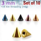 xcnt3g pack of 10 pcs of 3mm anodized surgical steel cones