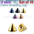 xcnt3xs pack of 10 pcs of 3mm anodized surgical steel cones