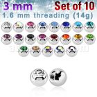 xjb3g pack of 3mm polished 316l steel balls with bezel crystal