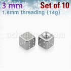 xsdi3g pack of 10 pcs of 3mm high polished 316l steel dices