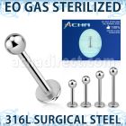 zlbb3 eo gas sterilized 316l steel labret with a 3mm ball