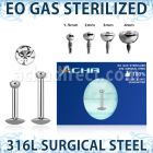 zlbirc sterilized steel labret flat head jewel internal
