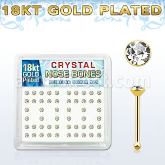 18b14xc silver nose bones w 18k gold plating 2mm crystal tops