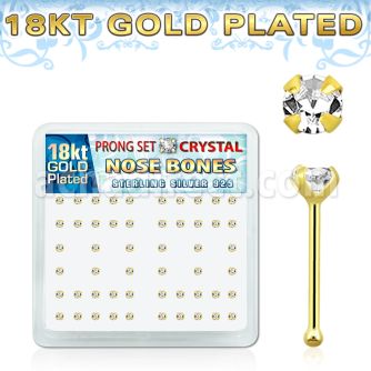 18bp14xc box of gold silver nose bones w 2mm prong clear crystals