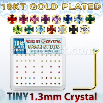 18sp6xm gold silver nose studs with 1 25mm prong set crystals