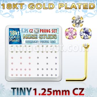 18sz12xm box of gold silver nose studs with 1 25mm prong set cz